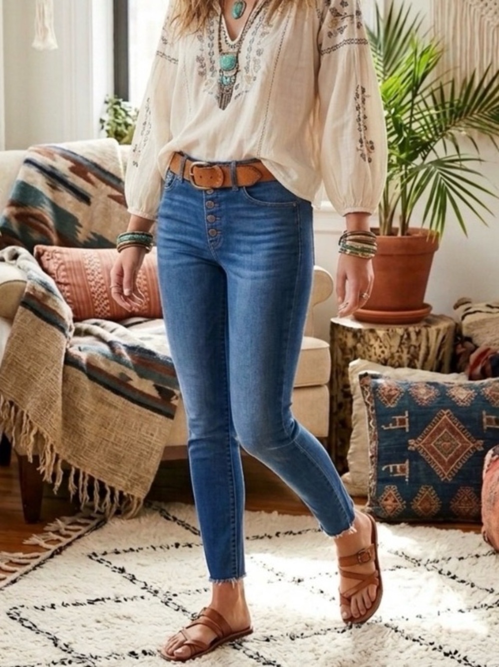 Madewell Button Fly 9” Mid Rise Med Wash Skinny Jeans Raw Hem